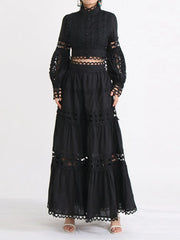Lace Button Up Long Sleeve Top and Skirt Set — view 7