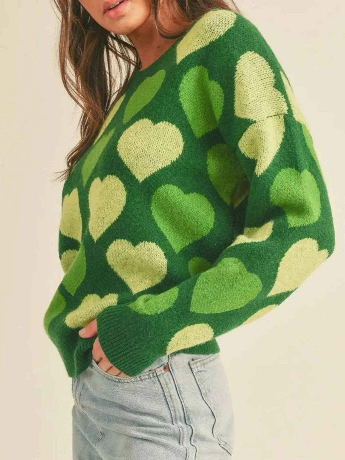 Heart Ribbed Hem Long Sleeve Sweater — view 5