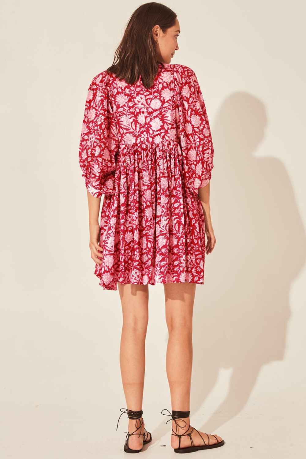 Floral Tie Neck Lantern Sleeve Dress — view 2