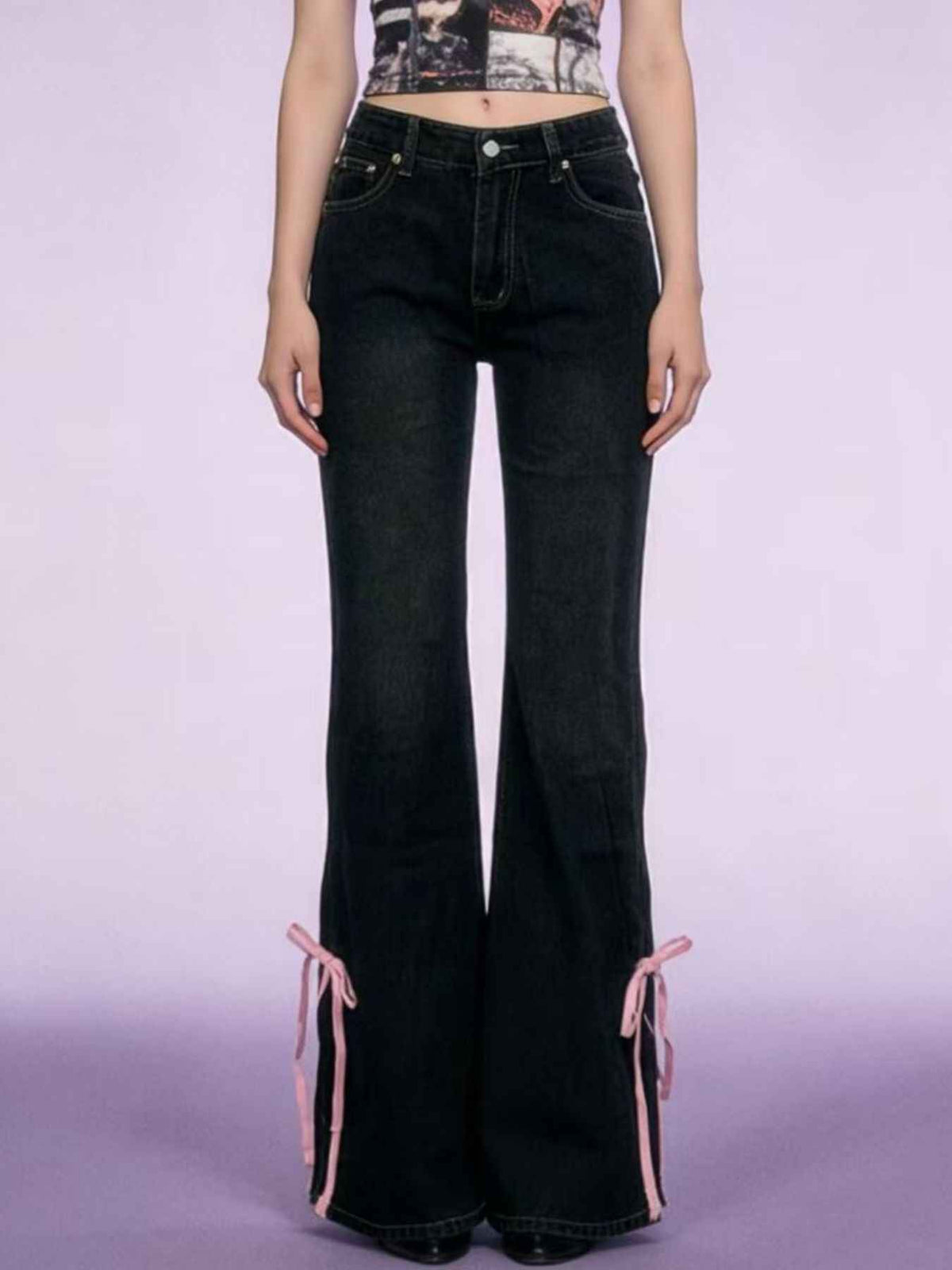 Ribbon Detail Flare Jeans - Stylish Elegance with Comfort — view 4