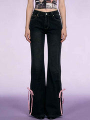 Ribbon Detail Flare Jeans - Stylish Elegance with Comfort — view 4