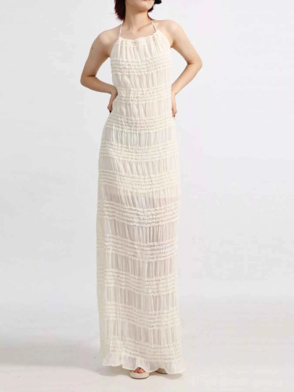 Backless Halter Neck Ruched Maxi Dress