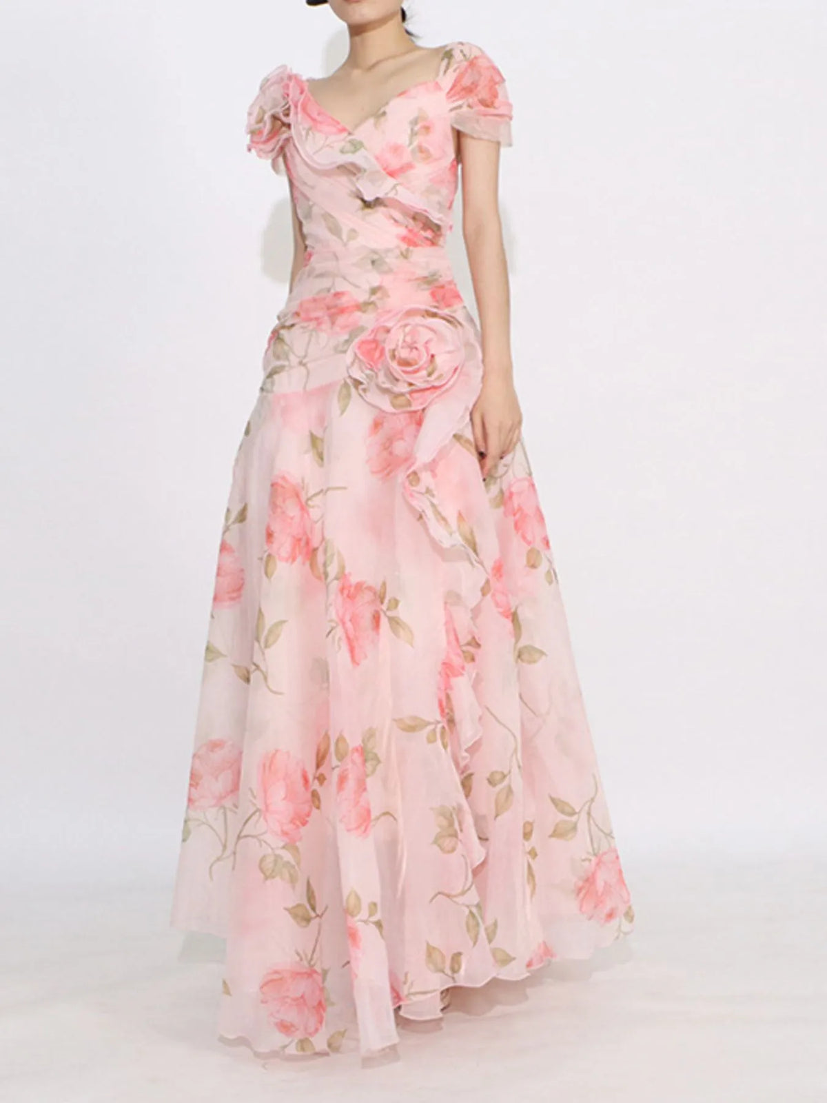 Floral Ruffled Short Sleeve Maxi Dress — view 6