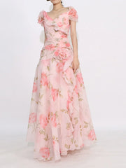 Floral Ruffled Short Sleeve Maxi Dress — view 6