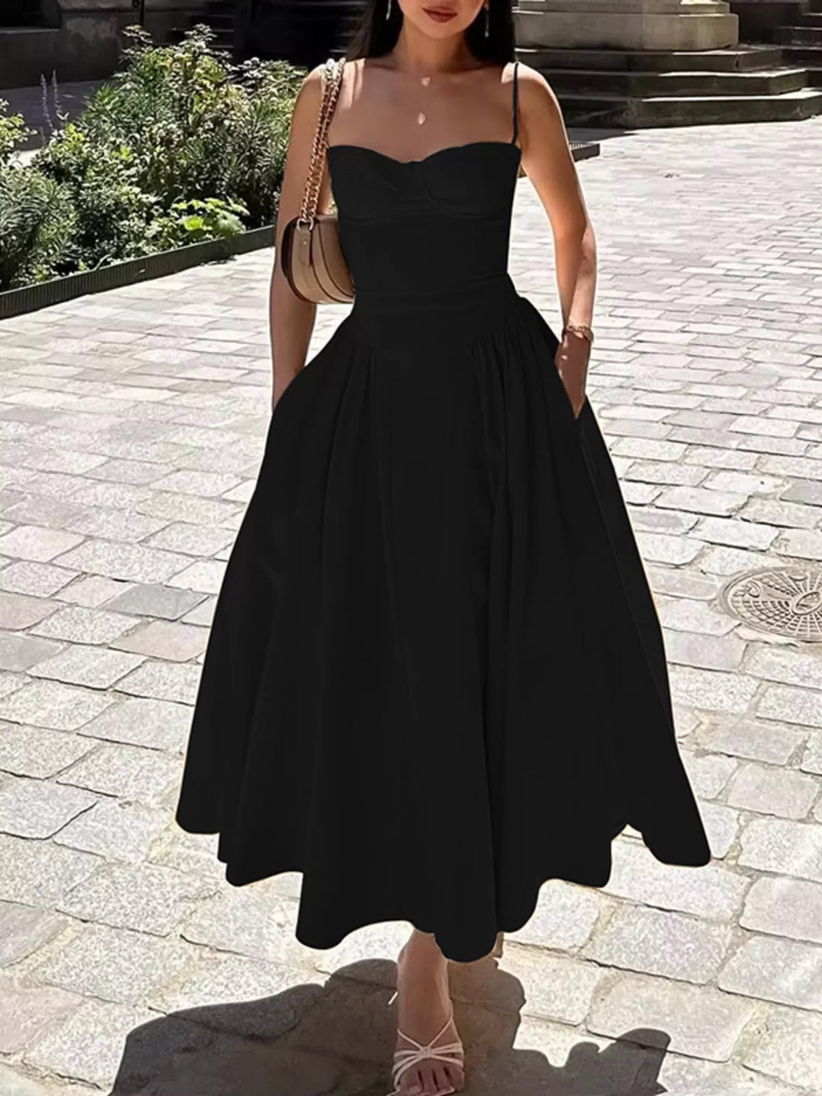 Sweetheart Neck Spaghetti Strap Midi Dress — view 19