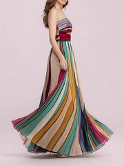 Striped Pleated Tube Maxi Dress — view 4