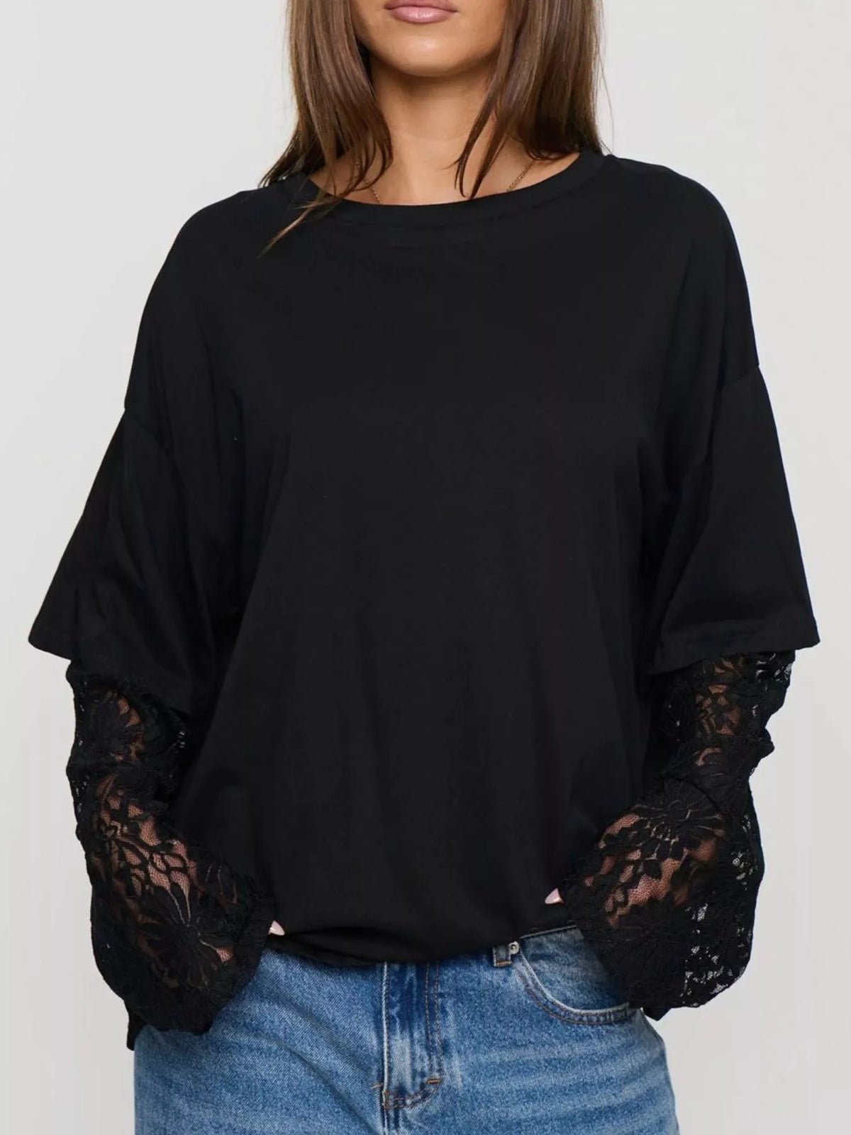 Layered Lace-Sleeve T-Shirt — view 7
