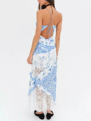 Lace Floral Print Ruffle Trim Maxi Dress — view 7