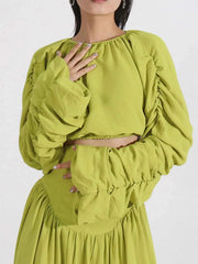 Ruched Long Sleeve Top and High Waist Skirt Set — view 4