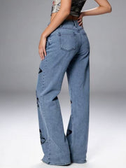 Butterfly Print High-Waisted Wide Leg Jeans — view 8