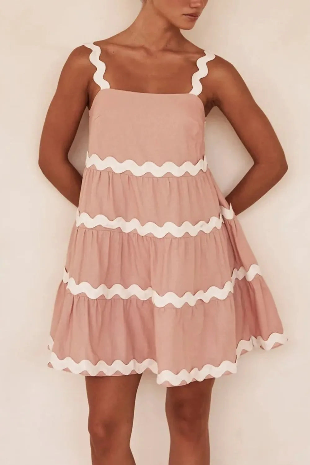 Contrast Trim Square Neck Tiered Dress — view 7