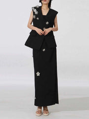 Stylish Flower Sleeveless Vest and Skirt Set for Effortless Elegance — view 1