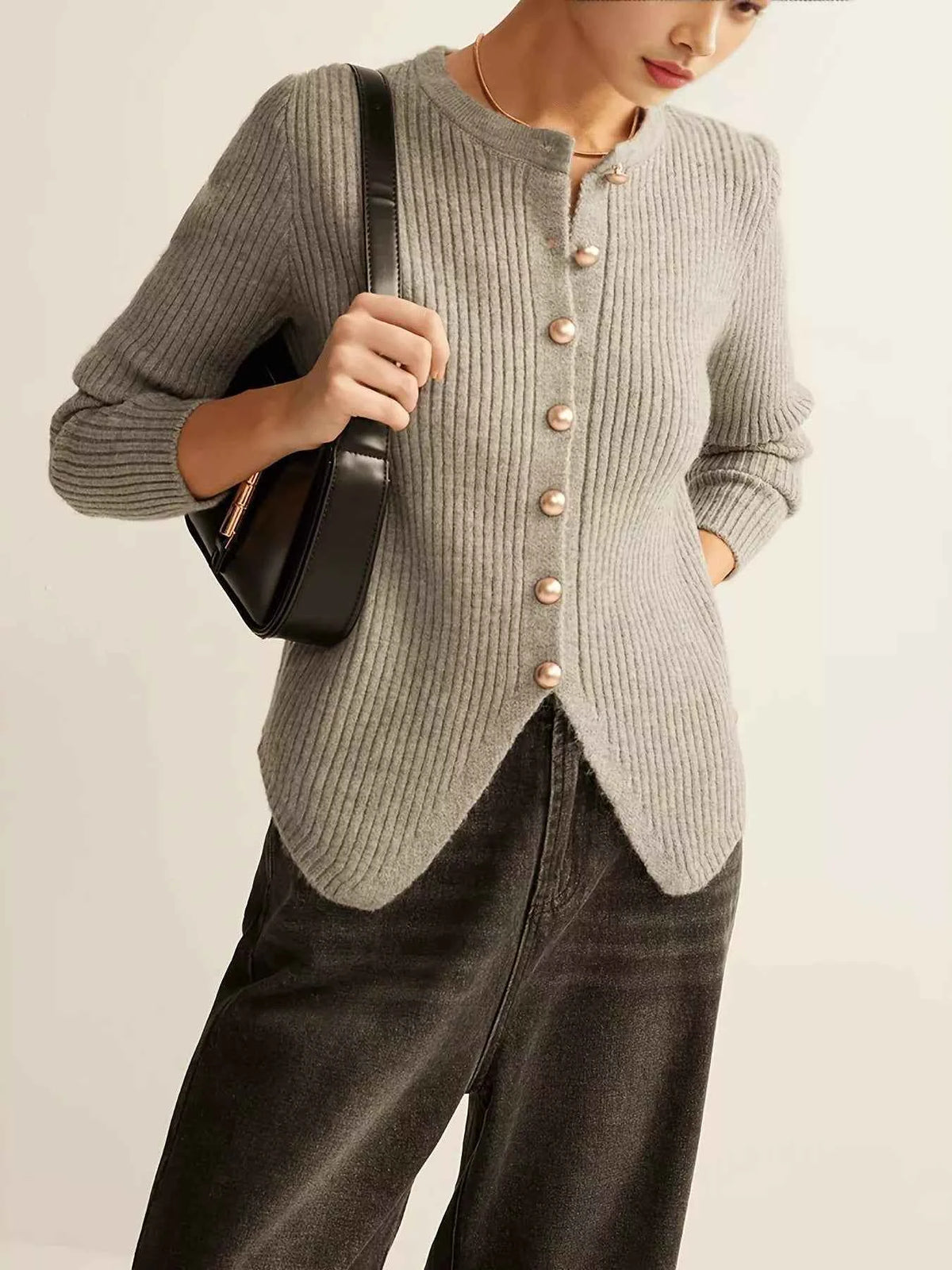 Ribbed Knit Button-Down Cardigan — view 5