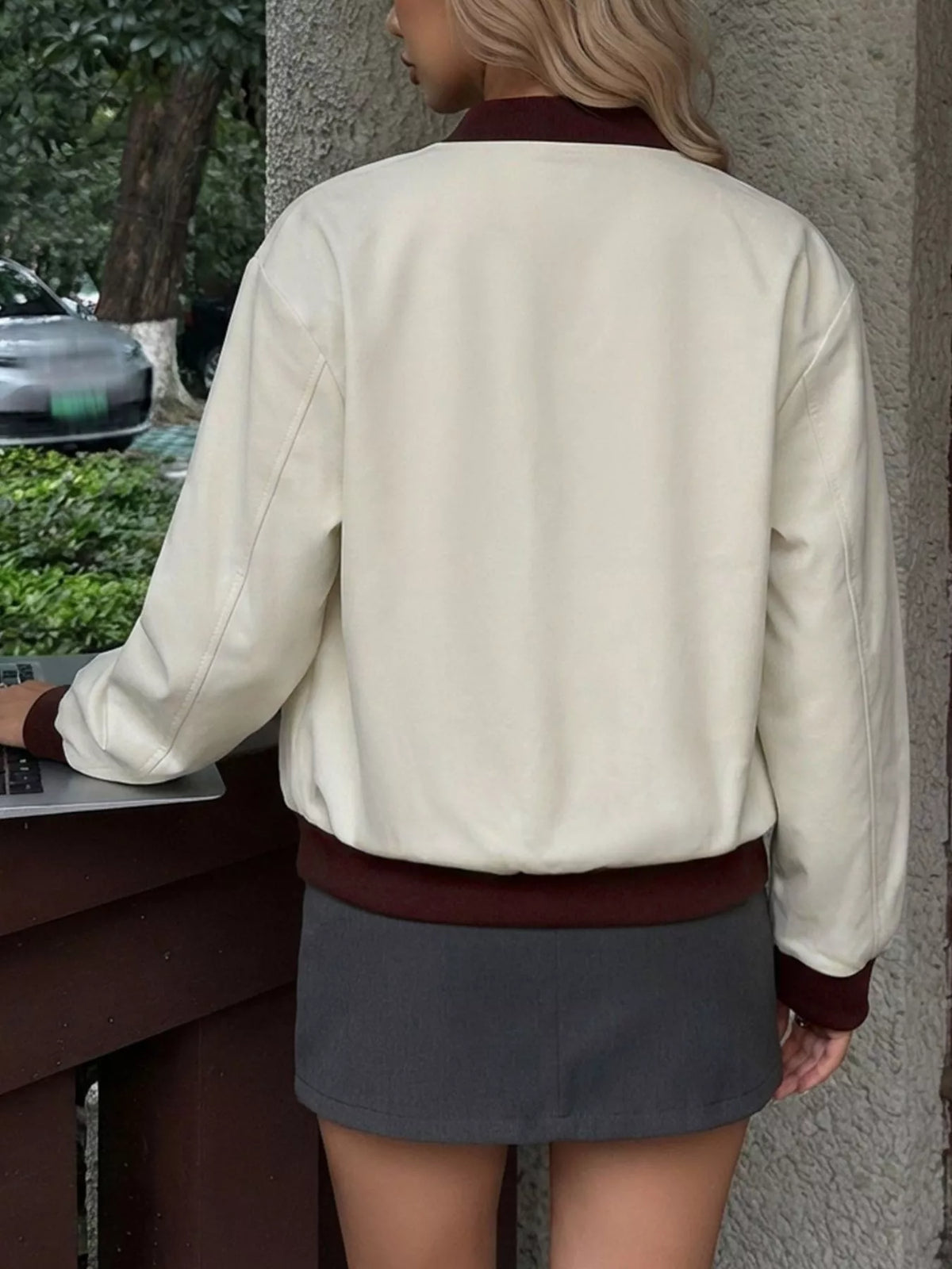 Contrast Trim Zip Up Jacket - Stylish Comfort for Everyday Wear — view 5