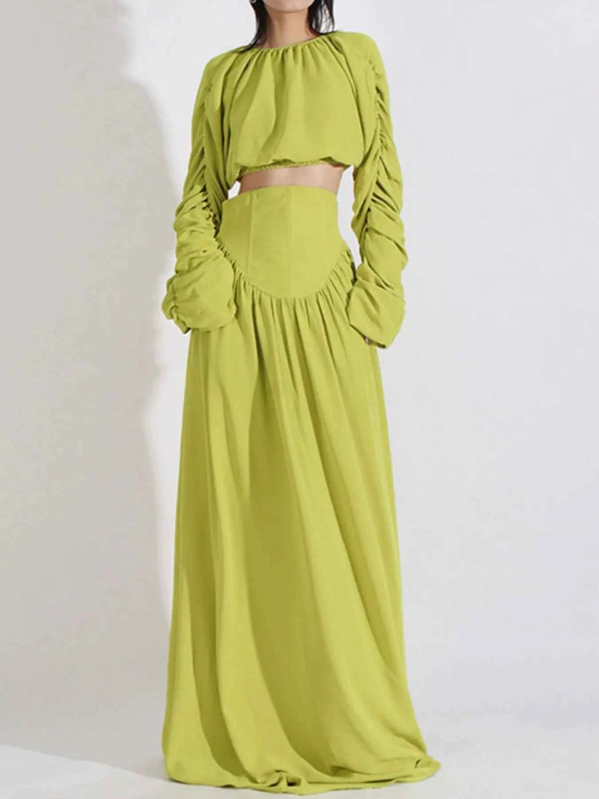 Ruched Long Sleeve Top and High Waist Skirt Set — view 5