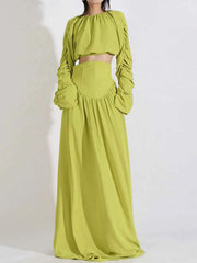 Ruched Long Sleeve Top and High Waist Skirt Set — view 5