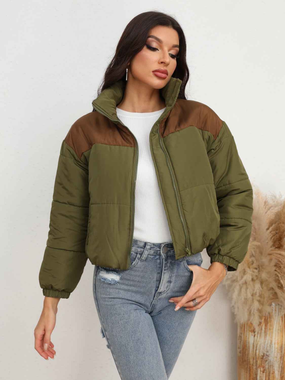 Two-Tone Zip-Up Puffer Jacket - Stay Warm and Stylish — view 1