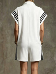 Striped Zip Front Short Sleeve Romper — view 12