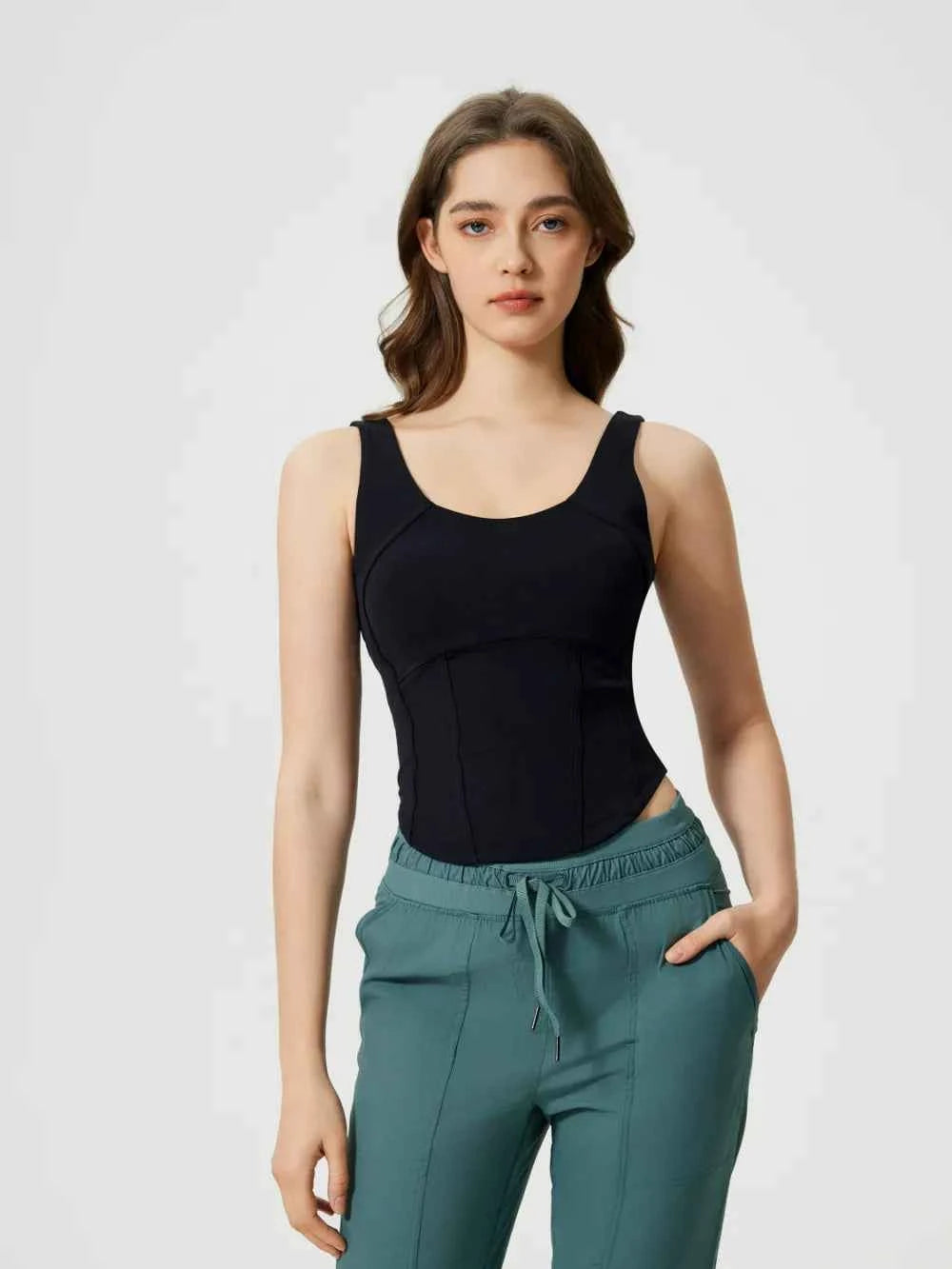 Round Neck Wide Strap Active Tank with Detachable Chest Pads — view 12