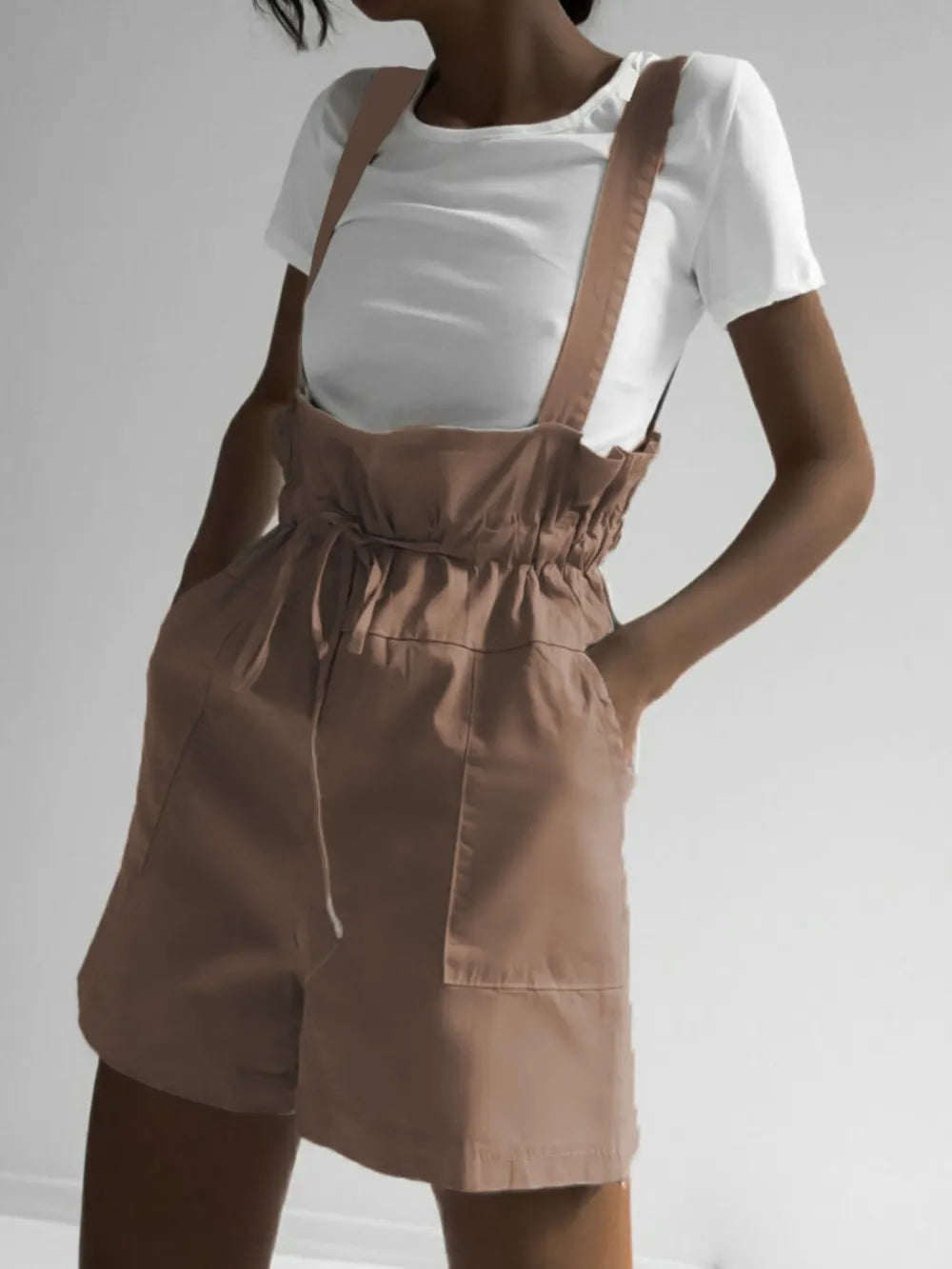Drawstring Wide Strap Overalls with Pockets — view 2
