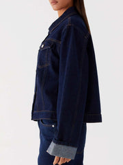 Button Down Cropped Oversized Denim Jacket — view 17