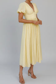 V-Neck Puff Short Sleeve Midi Dress - Effortless Elegance — view 9