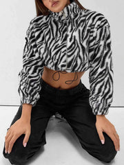 Zebra Print Plush Cropped Jacket for Effortless Style — view 2
