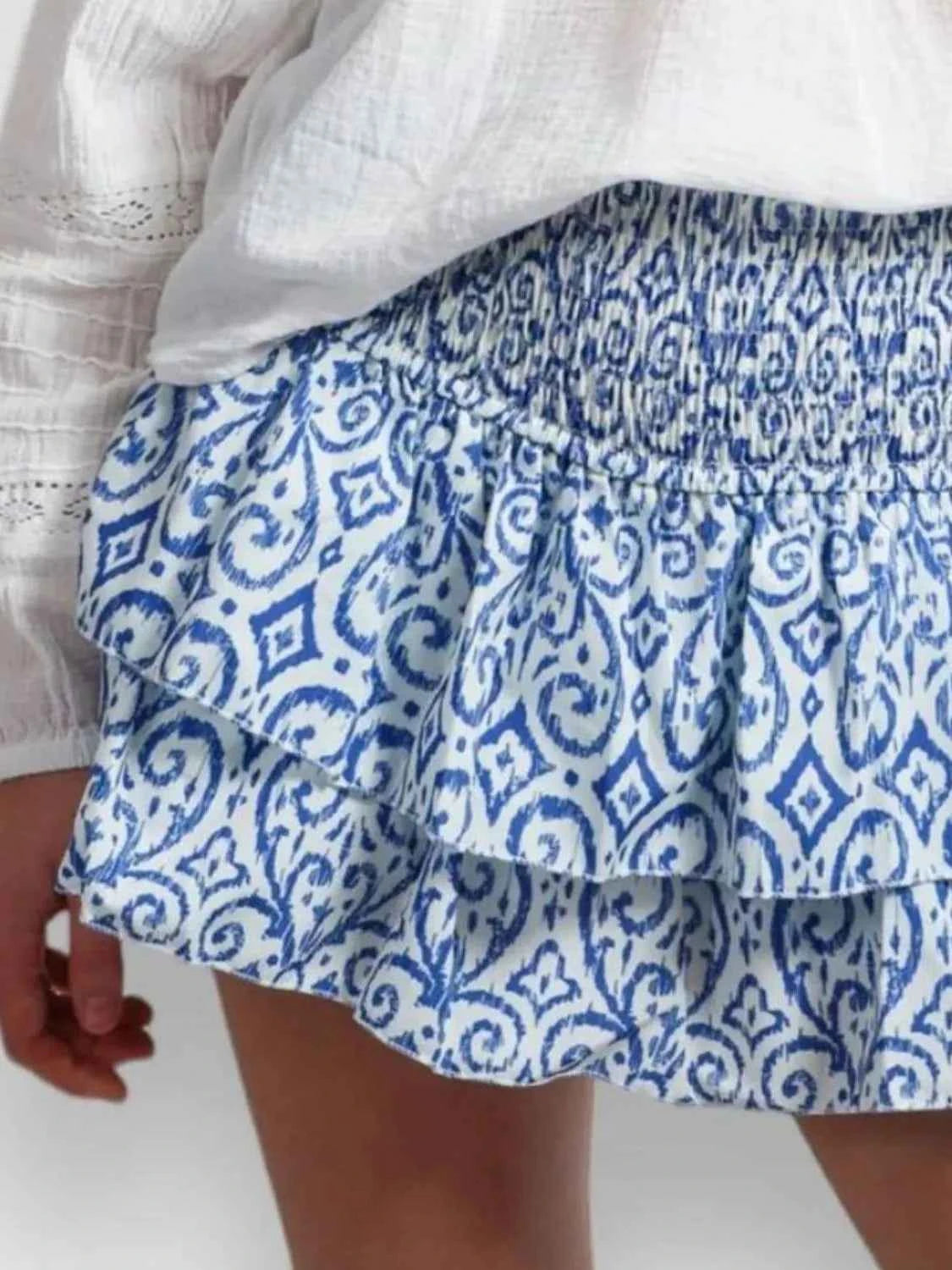 Smocked Wideband Waist Layered Mini Skirt