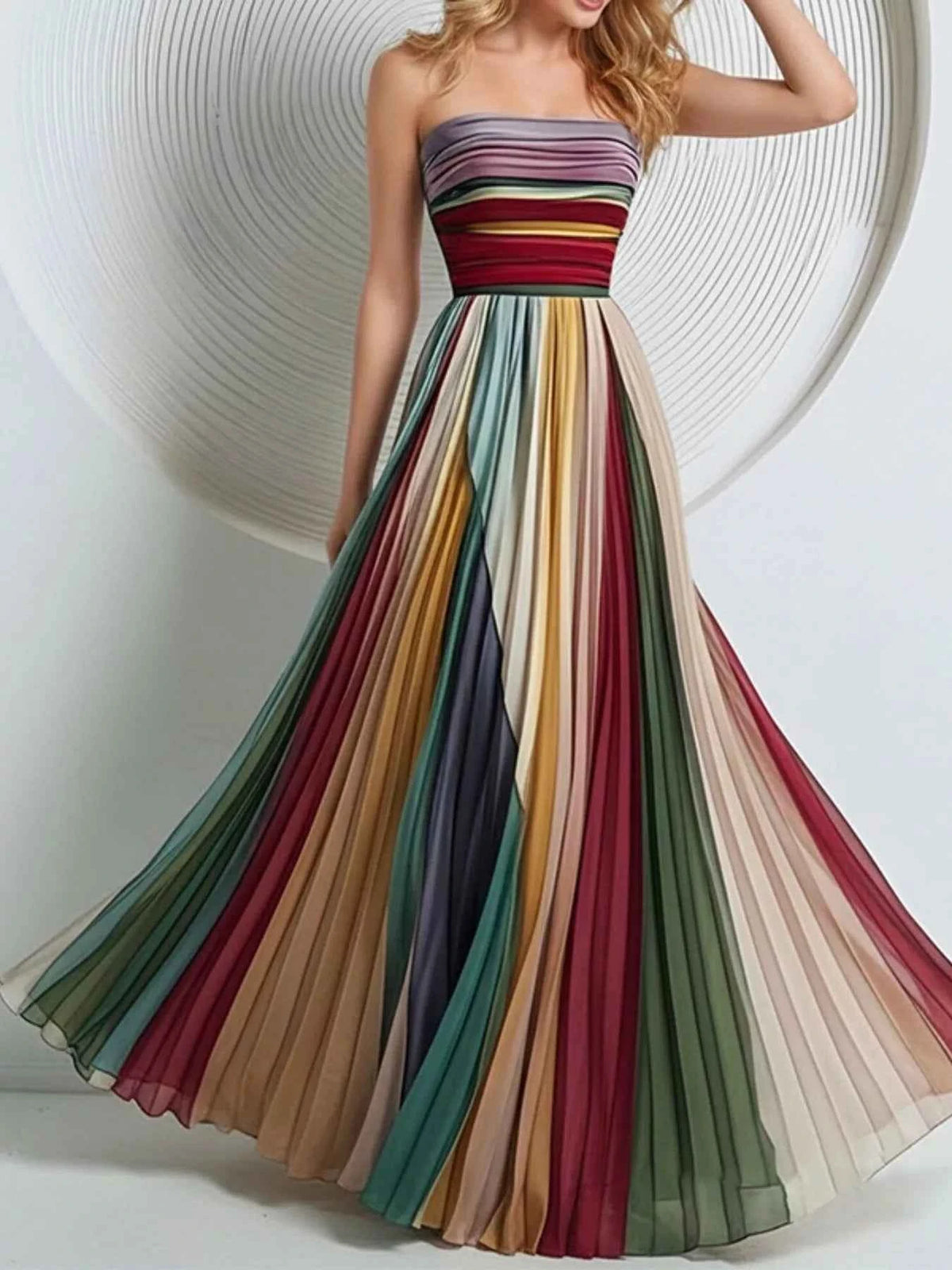 Striped Pleated Tube Maxi Dress — view 1