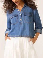 Half Snap Cropped Denim Top — view 6