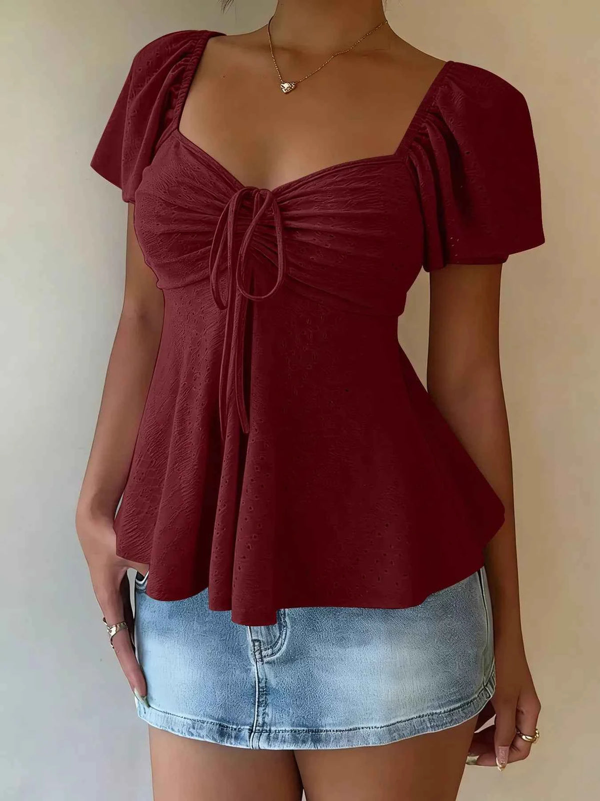 Sweetheart Neck Flutter Sleeve Top - Effortless Elegance Awaits — view 20