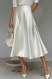 Elegant Satin A-Line Midi Skirt for Effortless Style — view 2