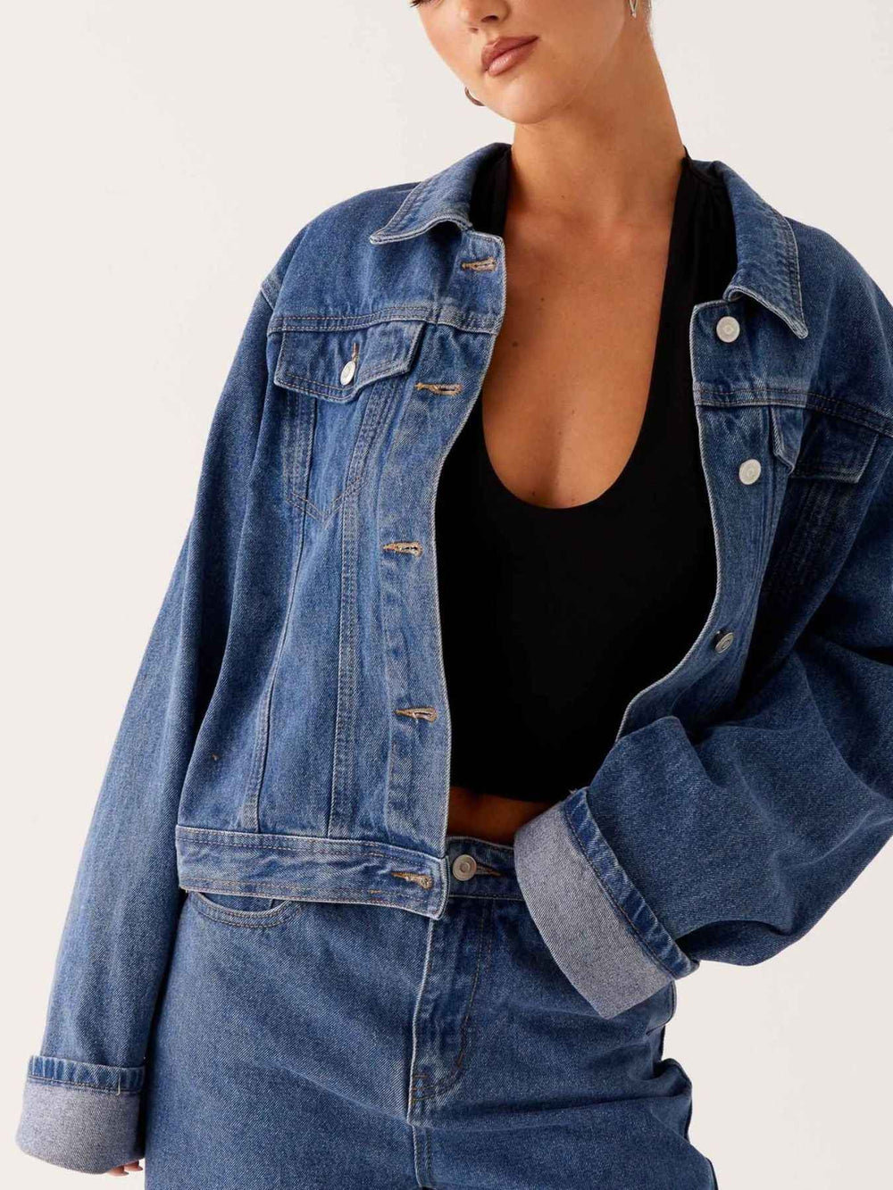 Button Down Cropped Oversized Denim Jacket — alternate view