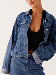 Button Down Cropped Oversized Denim Jacket — view 2