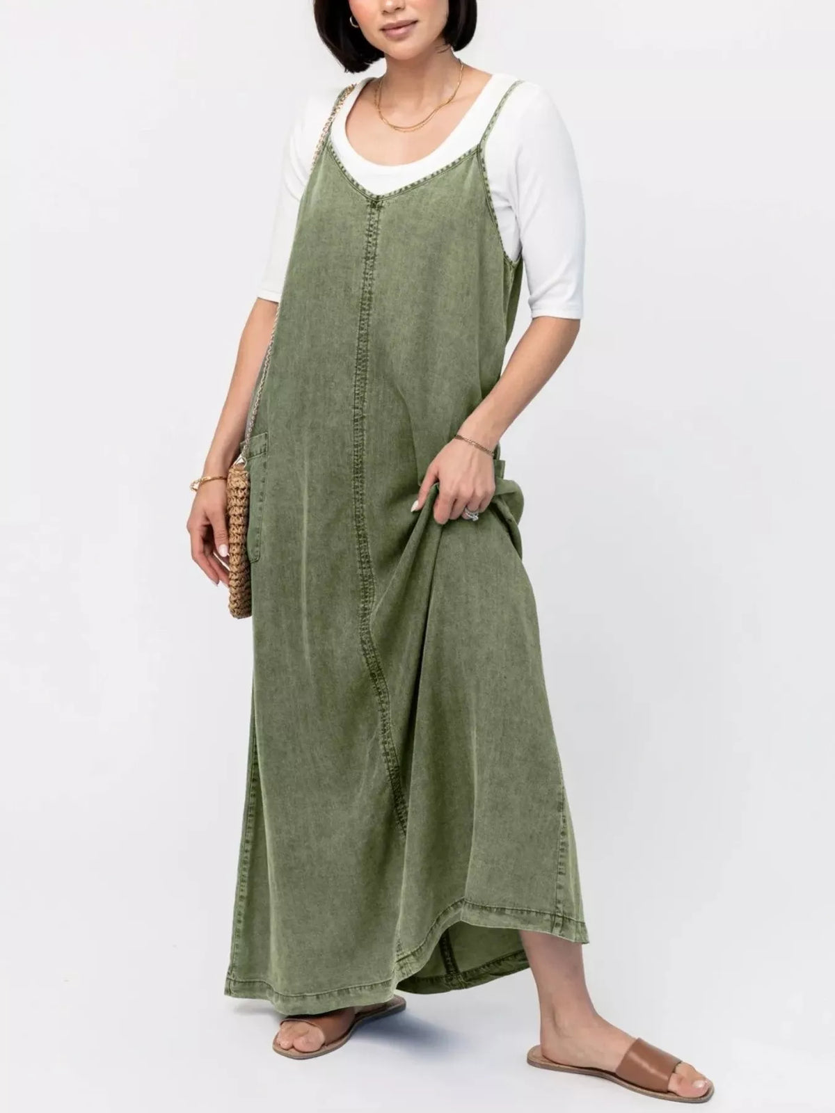 Casual Washed Denim Cami Maxi Dress — view 17