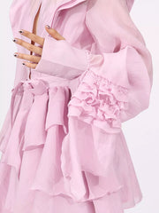Ruffled Layered Long Sleeve Mini Dress — view 7