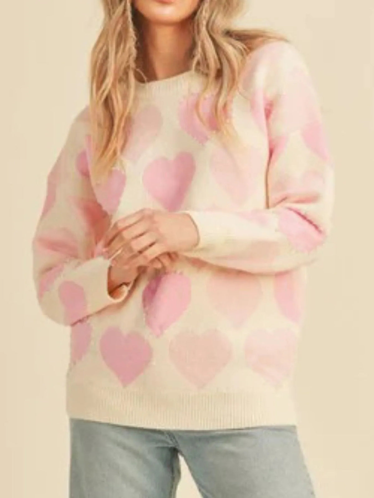Heart Ribbed Hem Long Sleeve Sweater — view 16