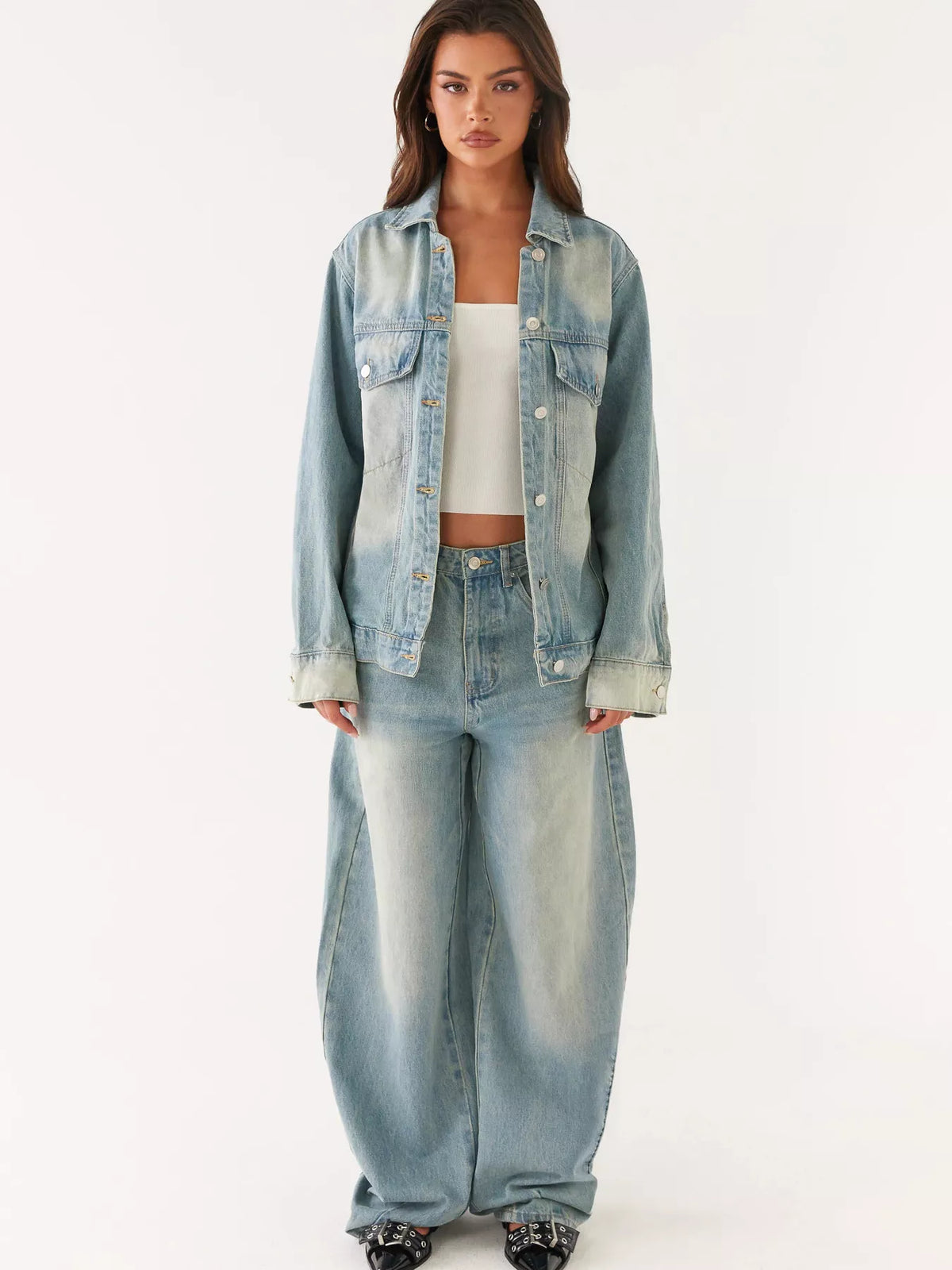 Button Up Denim Jacket and Jeans Set - Effortless Style — view 7