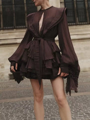 Ruffled Layered Long Sleeve Mini Dress — view 11