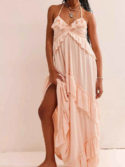 Chic Ruffled Halter Neck Maxi Dress for Effortless Style — view 24