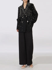 Pearl Embellished Double-Breasted Blazer — view 8