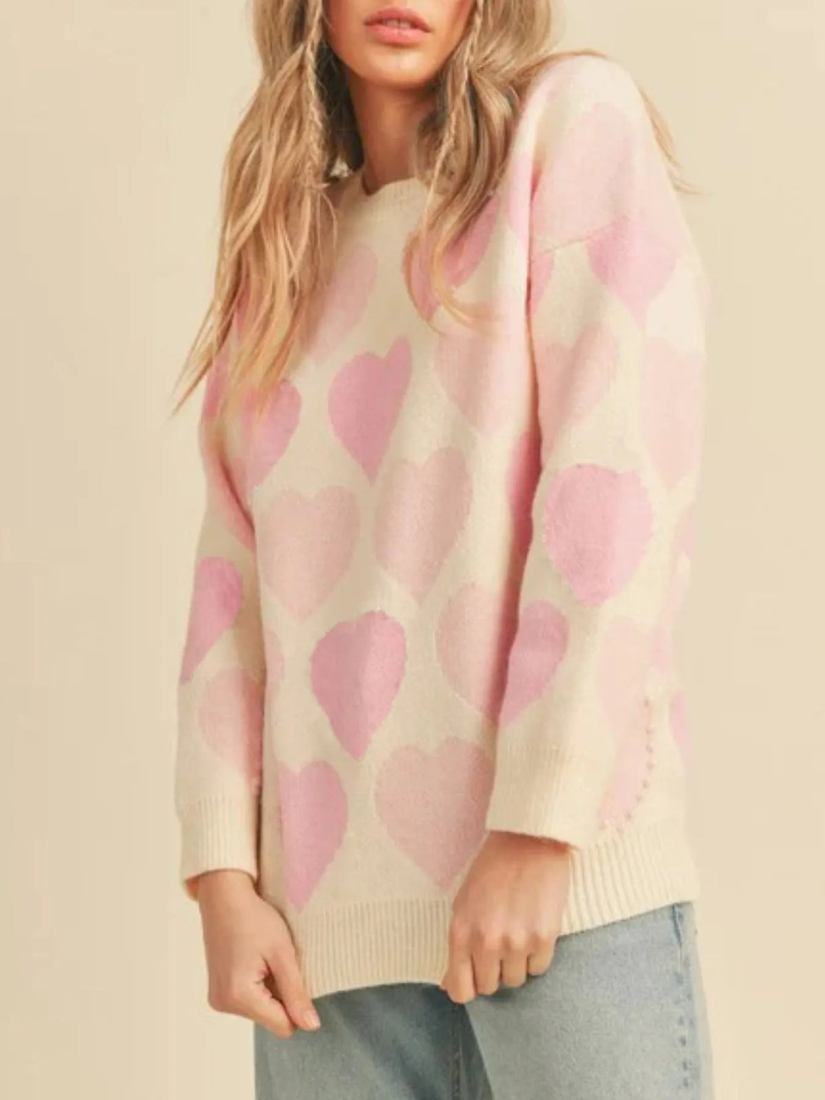 Heart Ribbed Hem Long Sleeve Sweater — view 18