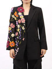 Pearl Detail Flower Lapel Collar Blazer — view 11