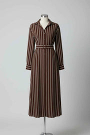 Striped Long Sleeve Belted Shirt Dress — view 2