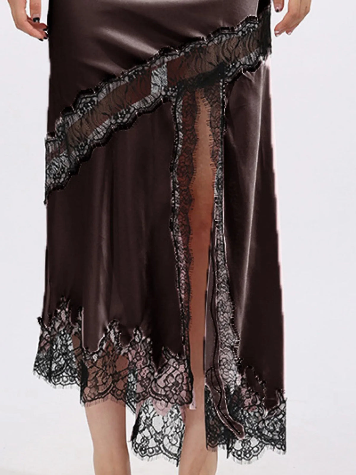 Elevate Your Style with the Asymmetrical Lace Trim Midi Skirt — view 9