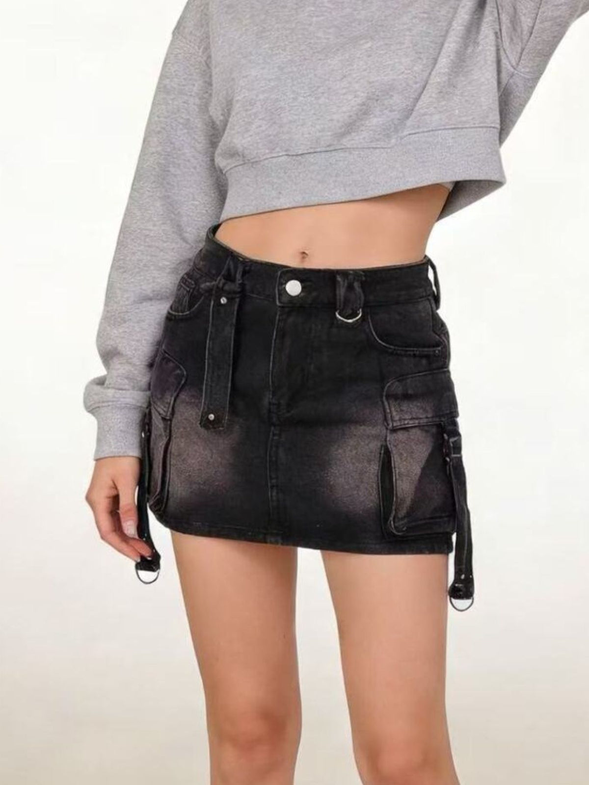 Washed Cargo Denim Skirt - Versatile Style Meets Comfort — view 9