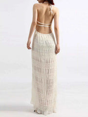 Backless Halter Neck Ruched Maxi Dress — view 5