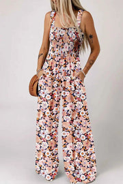 Floral Print Smocked High Waist Square Neck Jumpsuit — view 1