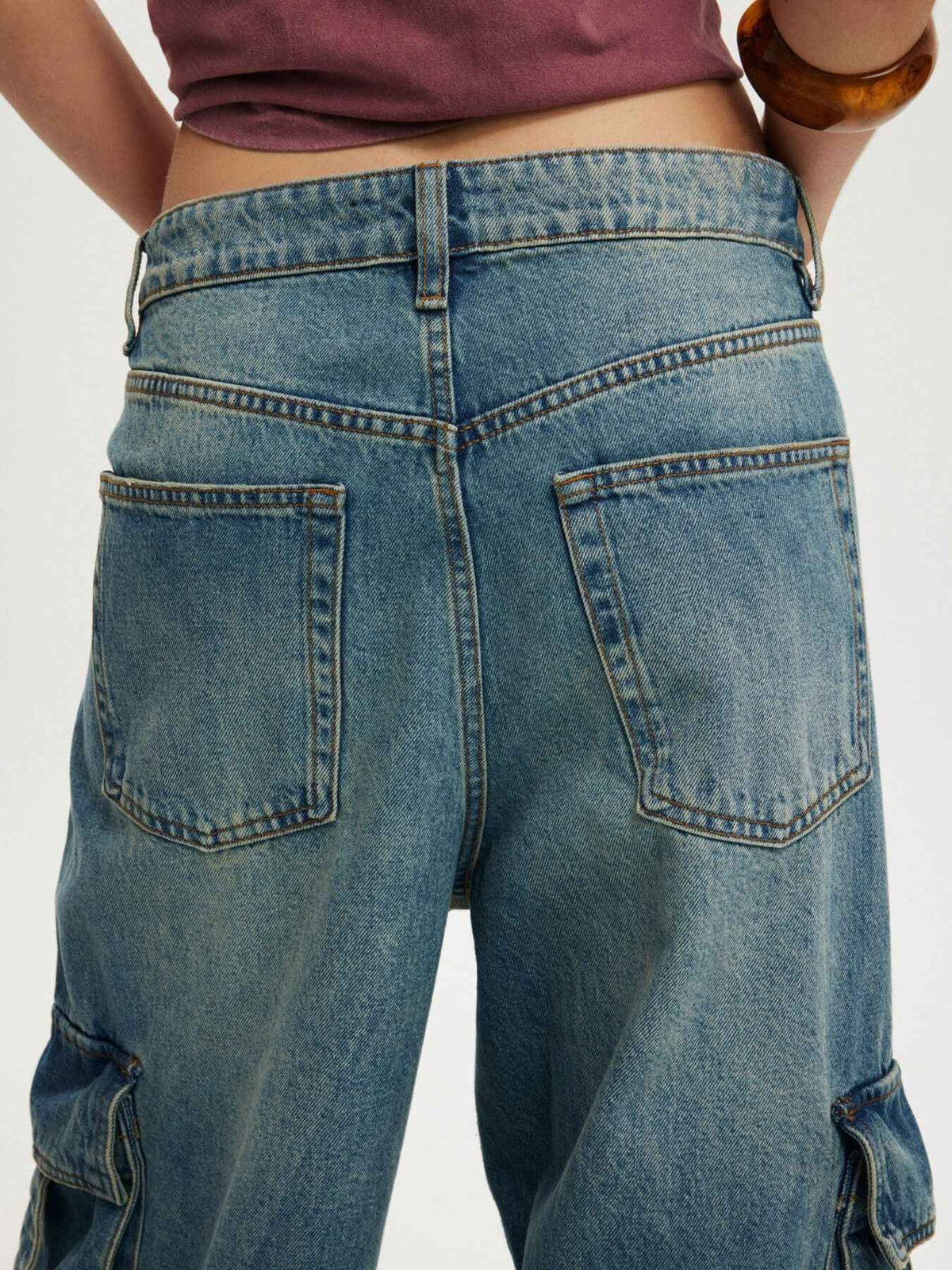 Vintage Wash Wide Leg Cargo Jeans - Timeless Style Meets Comfort — view 2
