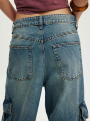 Vintage Wash Wide Leg Cargo Jeans - Timeless Style Meets Comfort — view 2